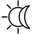 Half-sun and crescent moon outline
