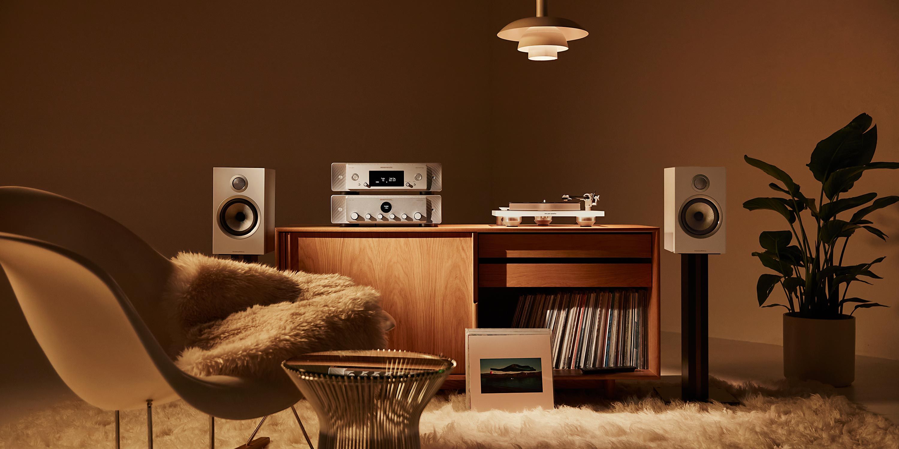 Cozy room with a furry carpet and Marantz audio technology