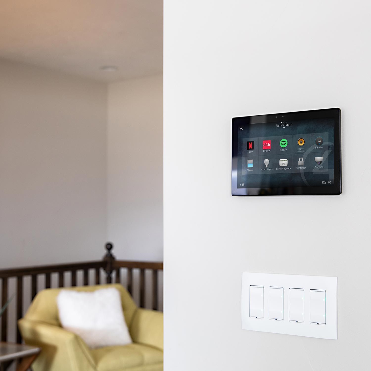 Control4 Smart Home Control ipad in a wall